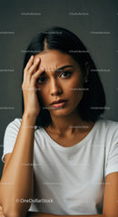 Expressive Female Portrait in Dark Background with Thoughtful Expression