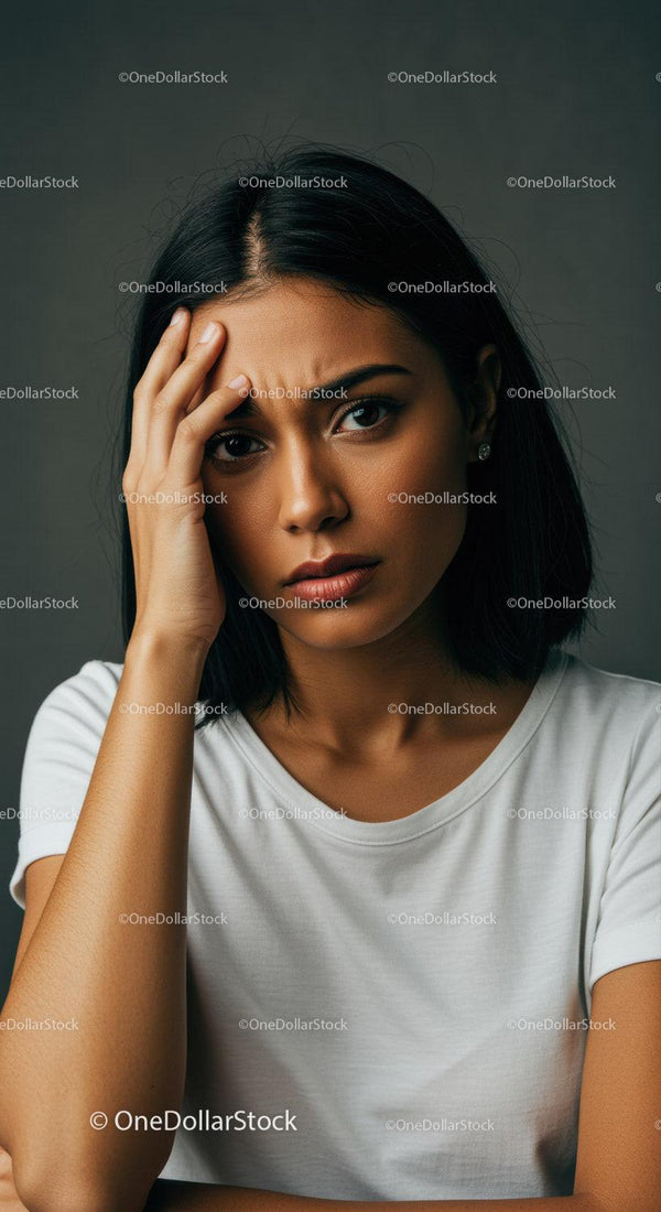 Ekspresyjny Portret Kobiety na Ciemnym Tle z Zamyśloną Miną