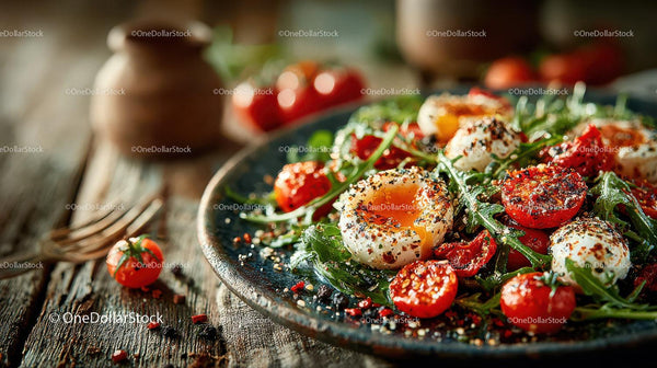 Fresh Cherry Tomato and Arugula Salad with Soft Boiled Eggs