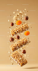 Healthy granola bars with nuts and dried apricots floating