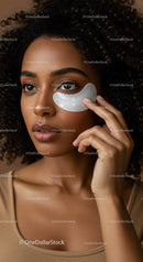 Portrait of an African American Woman Applying Under-Eye Gel Patch for Skincare