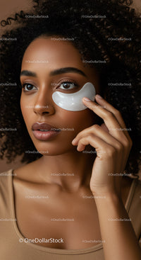 Portrait of an African American Woman Applying Under-Eye Gel Patch for Skincare