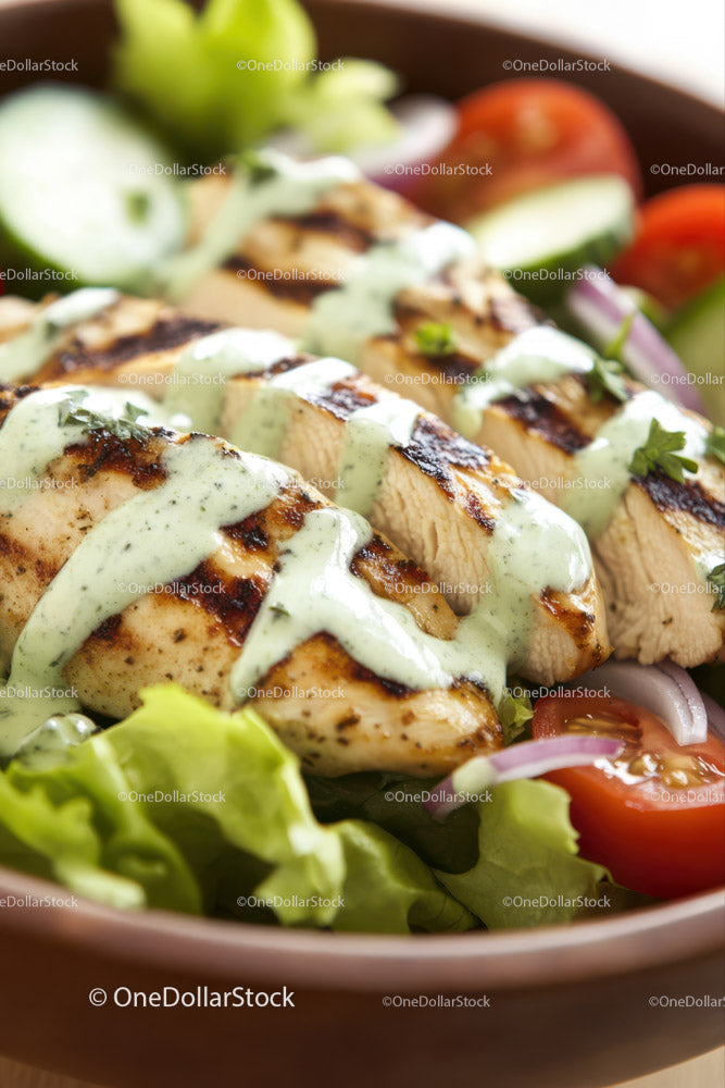 Grilled Chicken Salad with Cherry Tomatoes and Herb Dressing
