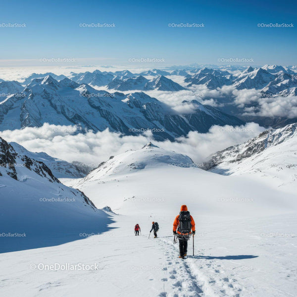 Snowy Mountain Climbing Adventure with Group of Hikers