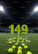 Tennis Balls Arranged to Form Number 149 on Court