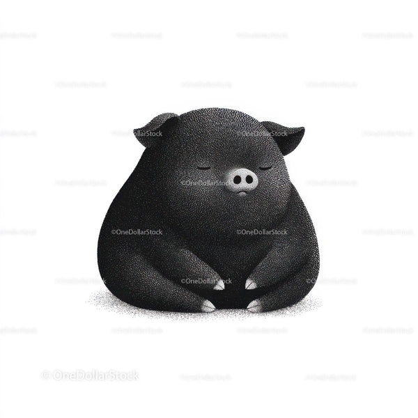 Peaceful Sleeping Black Pig Illustration