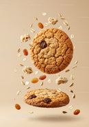 Raisin oatmeal cookies with floating grains and clusters