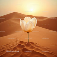 Delicate Tulip Blooming Alone in Desert Sunset