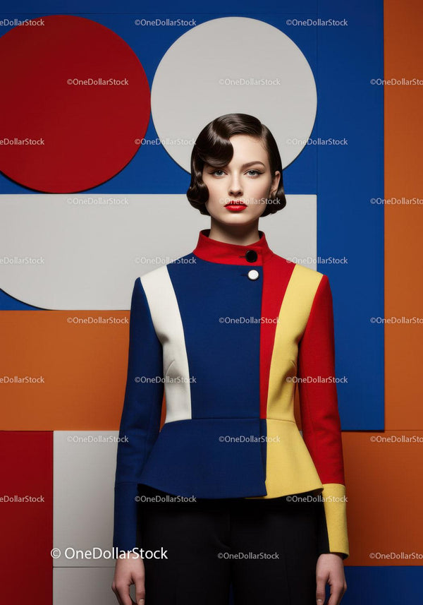 Woman in Colorblocked Modern Jacket with Retro Hairstyle