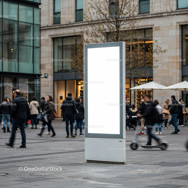 Blank digital billboard in busy urban square JPG Mockup Image