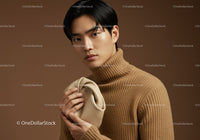 Stylish Young Man in Beige Turtleneck for Fashion Portrait