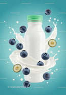 Fresh blueberry yogurt bottle with splashing milk