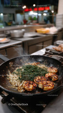 Stir-Fried Noodles with Vegetables in a Professional Street Food Setting