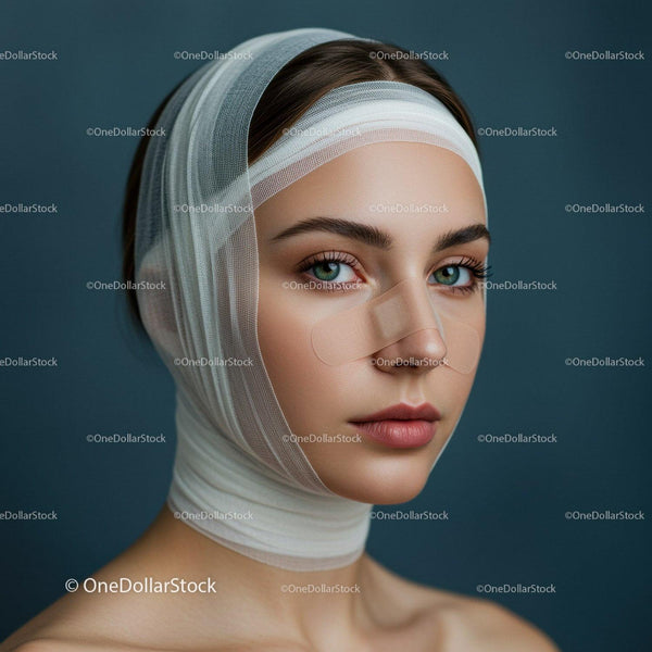 Elegant Woman with Facial Bandages and Clear Skin in Beauty Concept
