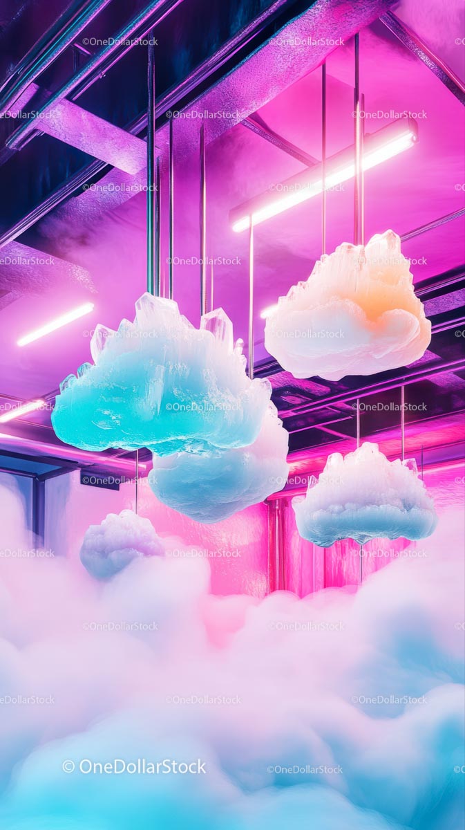 Colorful Cloud-Shaped LED Lights in Modern Neon Interior