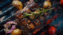 Juicy Grilled Steak with Rosemary Garnish and Barbecue Sauce