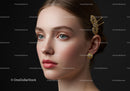 Elegant Woman Wearing Gold Earrings and Hair Accessory for Fashion Portrait