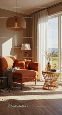 Cozy living room with natural light and warm decor