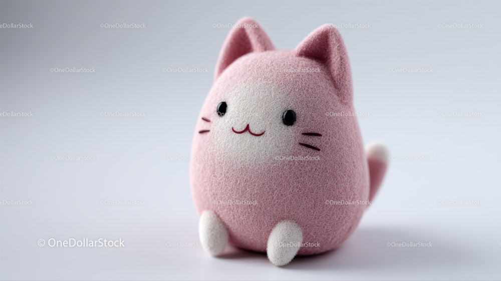 Pink Cat Plush Toy with Cute Face and Soft Fabric