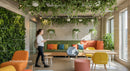 Stylish Office Space with Lush Greenery and Vibrant Lockers