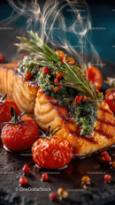 Gourmet Grilled Salmon with Cherry Tomatoes and Herbed Seasoning