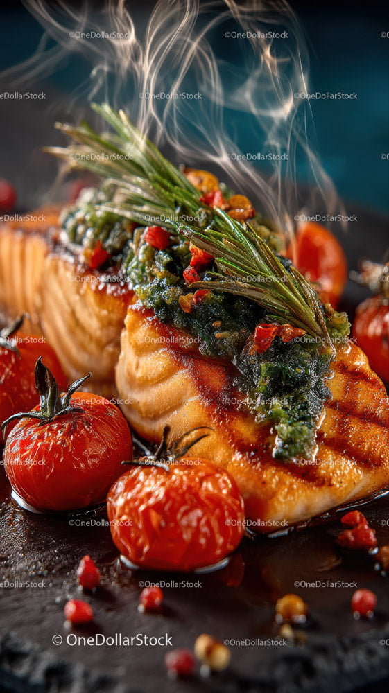 Gourmet Grilled Salmon with Cherry Tomatoes and Herbed Seasoning