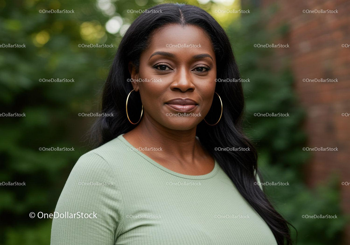 Confident woman with natural makeup in outdoor setting