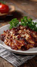 Grilled Pork Ribs with Herb Garnish on Wooden Table