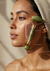 Close-Up of Woman Receiving Jade Facial Massage for Glowing Skin