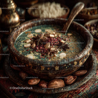 Assorted Spices in Rustic Bowl with Star Anise and Dried Herbs
