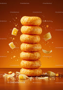 Stack of Crispy Cheese Balls with Falling Cheese Shavings