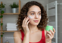 Young Woman Applying Moisturizer in a Modern Bathroom