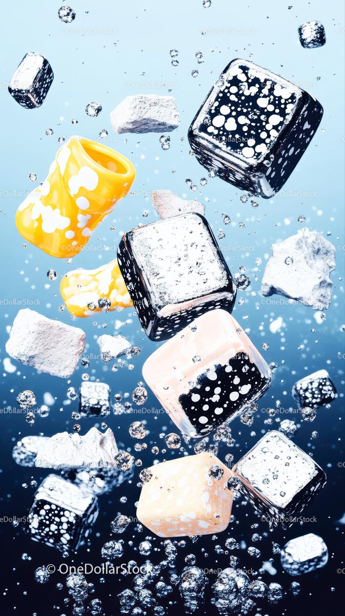Refreshing Cold Drink Splash with Soda Cans and Ice Cubes