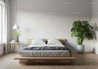 Modern Minimalist Bedroom with Monstera and Wooden Furniture