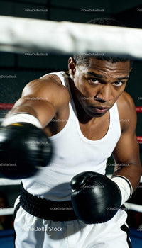 Focused young boxer throwing a powerful punch