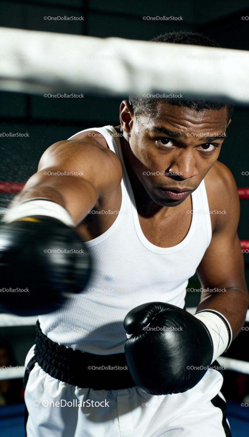 Focused young boxer throwing a powerful punch