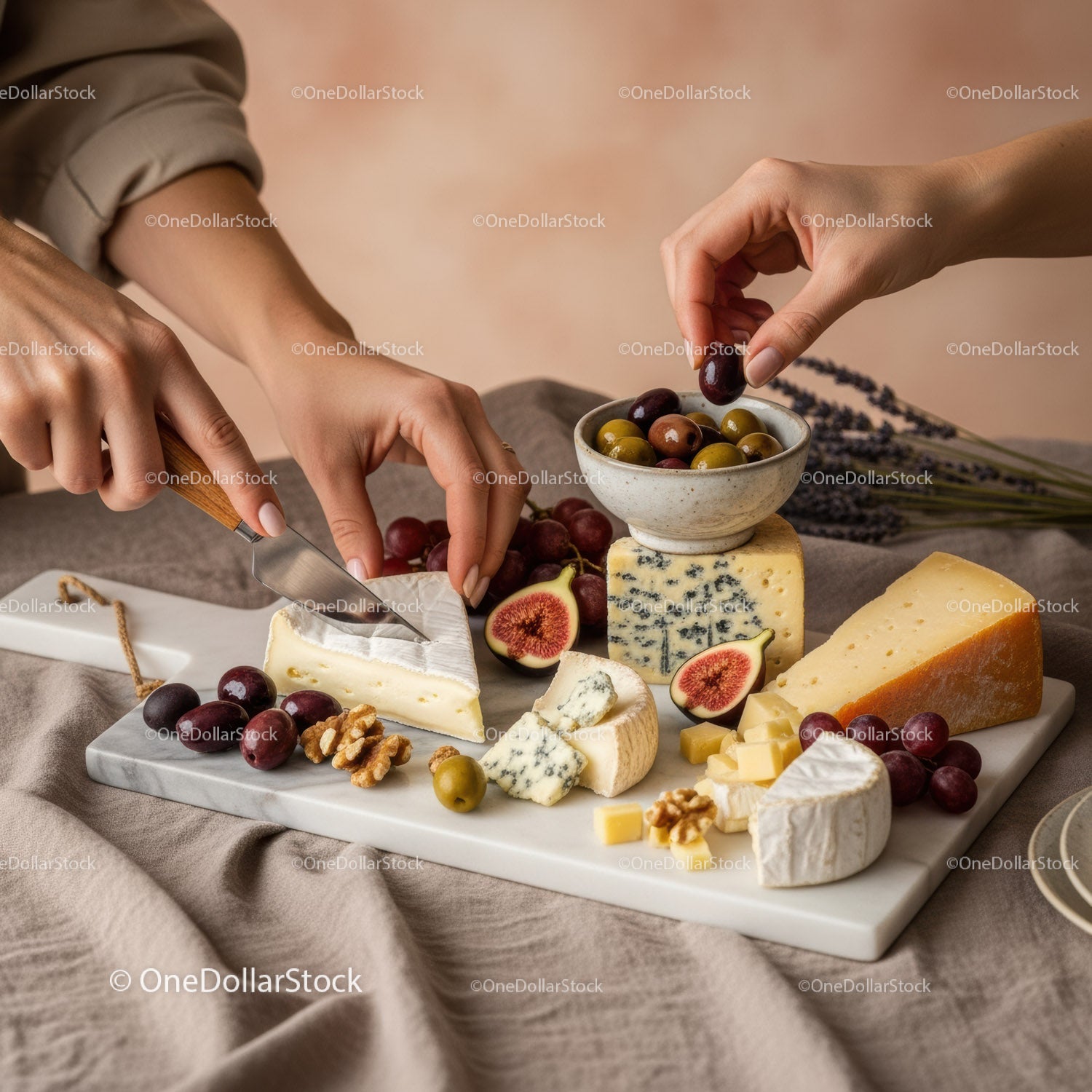 Elegant Cheese Platter with Grapes and Figs for Gourmet Kitchen Decor