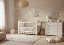 Modern Nursery with White Baby Crib and Soft Decor