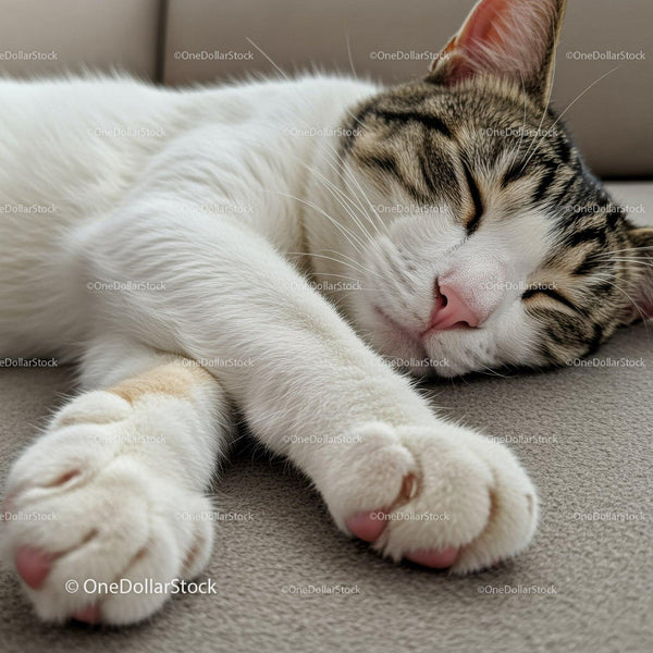 Sleeping tabby cat resting peacefully on soft surface