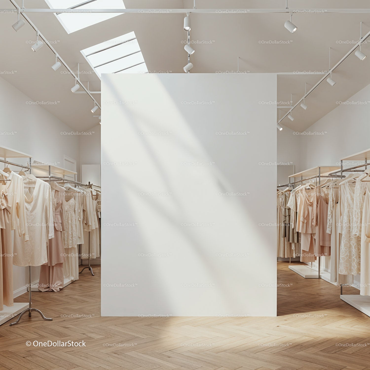 Minimalist Boutique with Neutral Elegant Dresses Displayed