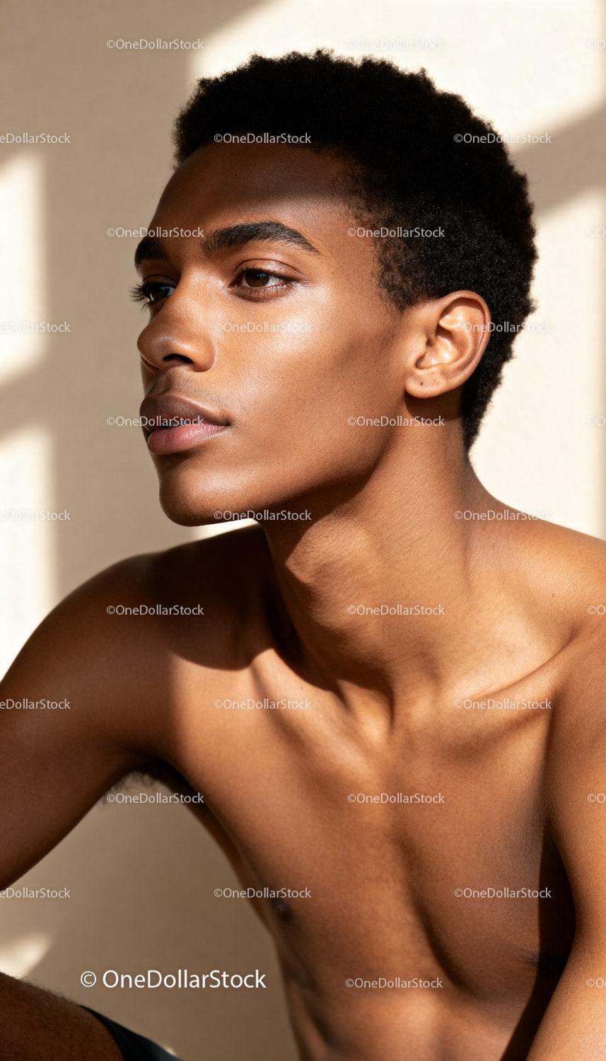 Thoughtful young man enjoying natural sunlight indoors