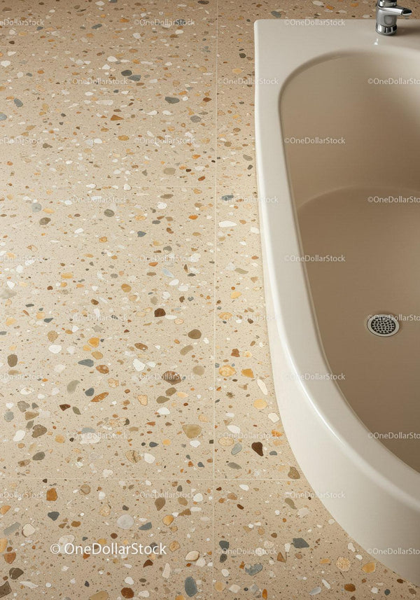 Elegancka Beżowa i Wielokolorowa Podłoga Terrazzo w Łazience w Nowoczesnym Stylu