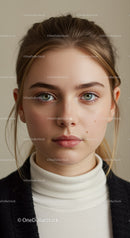 Portrait of a Young Woman with Green Eyes and Natural Makeup