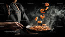 Fresh Shrimp Tossing in Skillet with Steaming Aroma