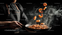 Fresh Shrimp Tossing in Skillet with Steaming Aroma