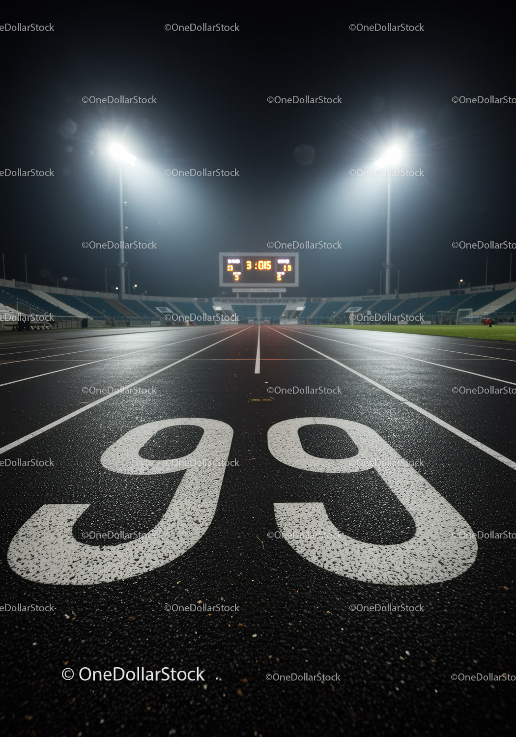 Nighttime View of a Wet Running Track Lane 9