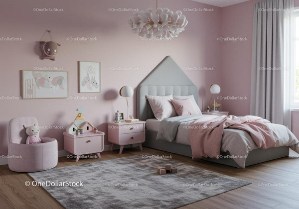 Cozy Pink Nursery Bedroom with Soft Decor and Kids Furniture