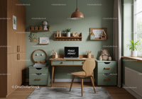 Cozy Children's Room with Pastel Green Walls and Wooden Decor