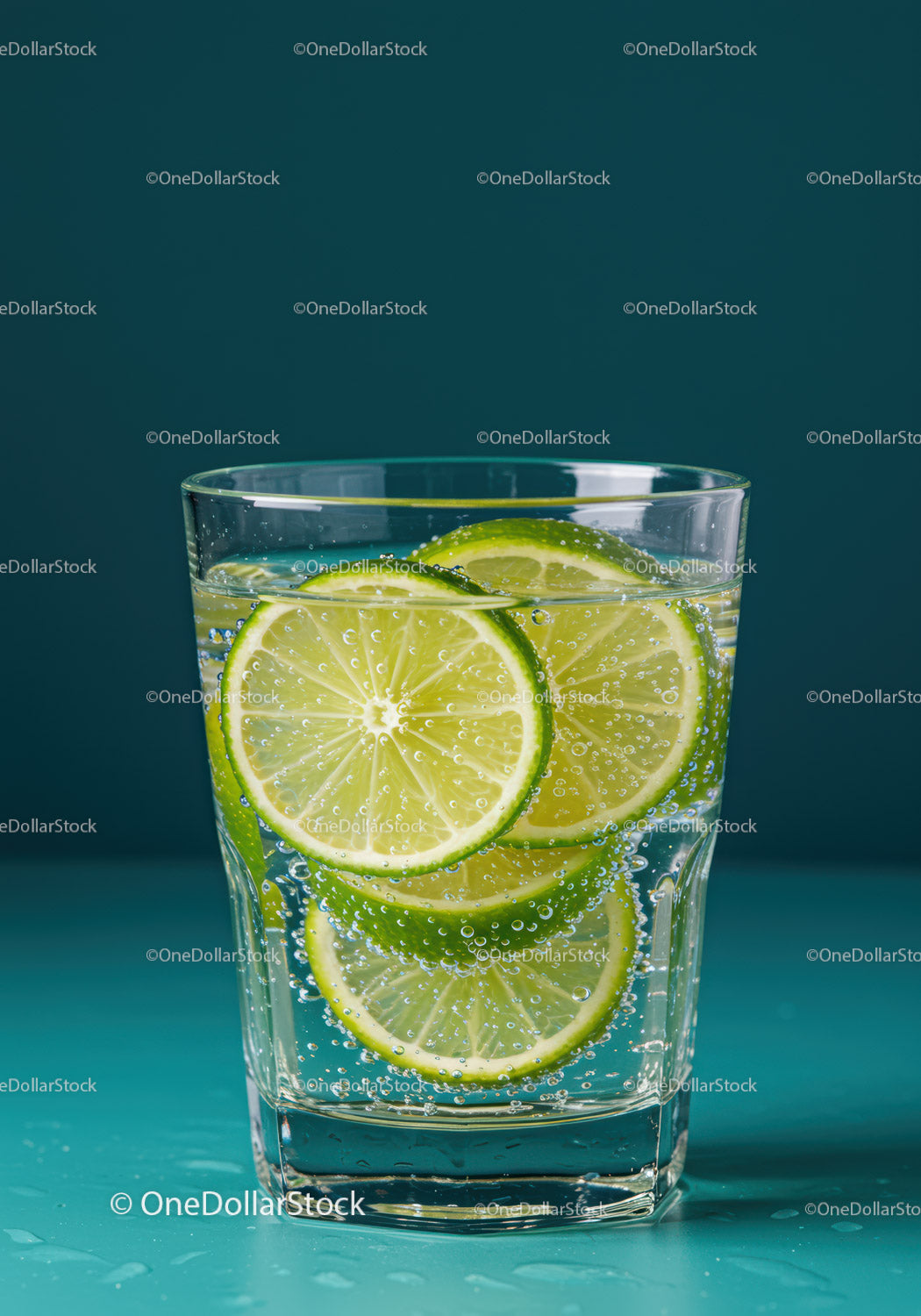Refreshing glass of sparkling water with lime slices