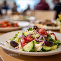Colorful Tomato Cucumber Salad with Olives and Feta Cheese